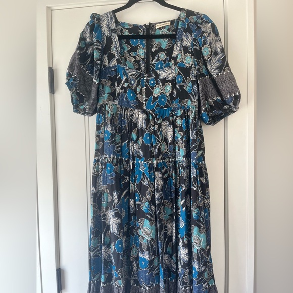 Ulla Johnson $495 Floral Nora Blue Puff Sleeve Dress Size Small - Picture 9 of 11